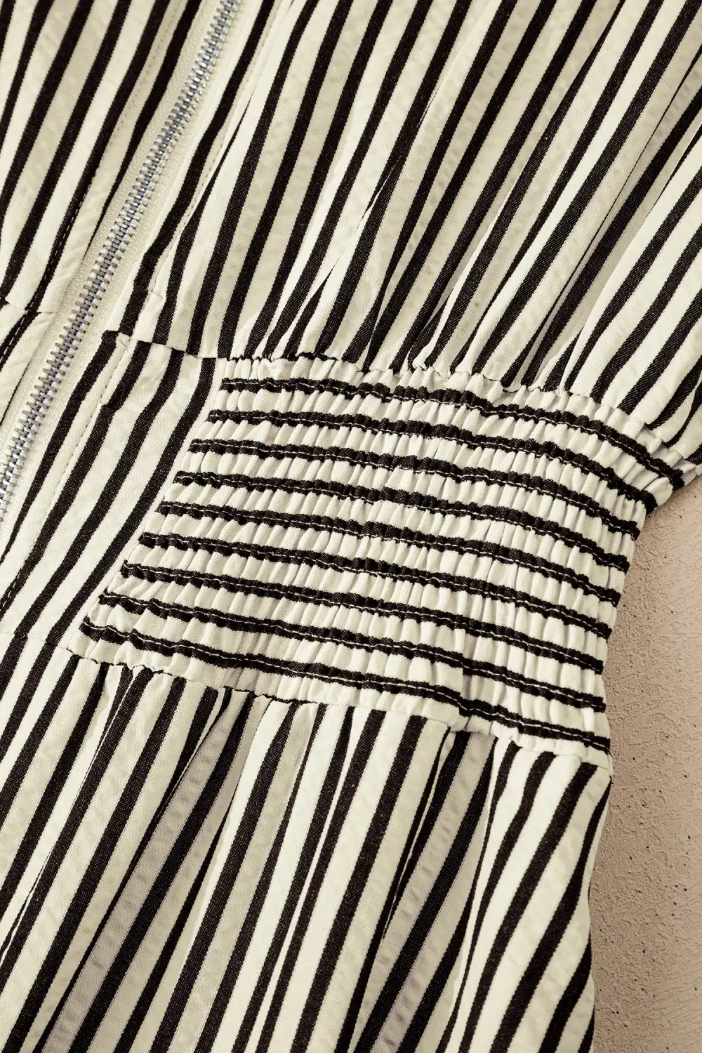 Balanced Detail Striped V Neck Zip Front Midi Dress