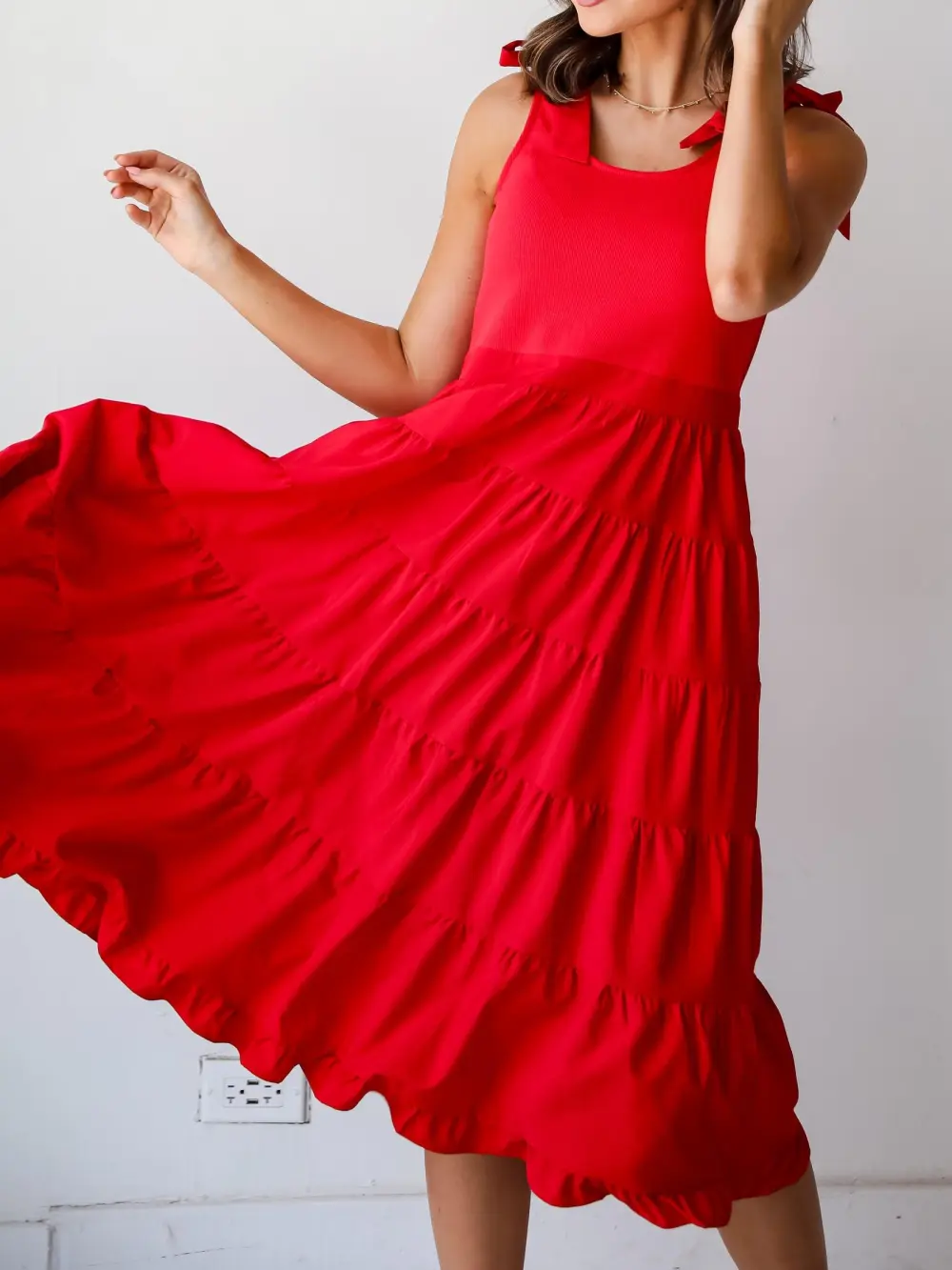 Red Tiered Midi Dress