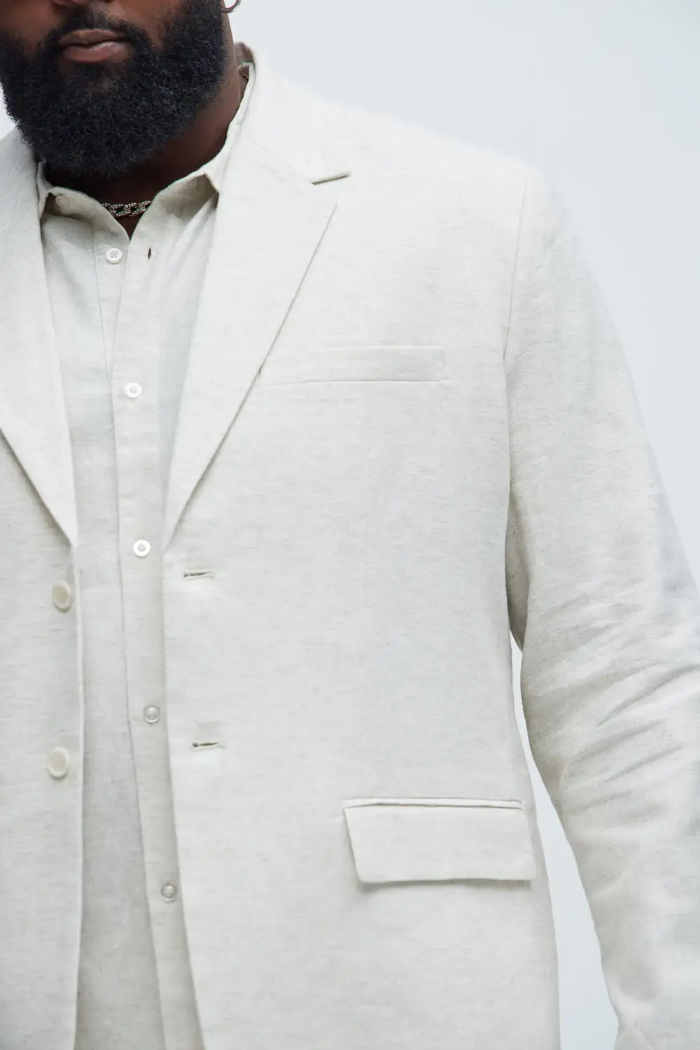 Slight Stretch Linen Suit Jacket - Black