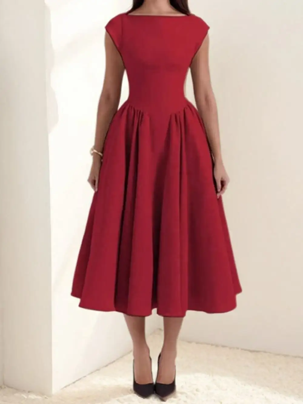 Polished Detail Cap Midi Dress