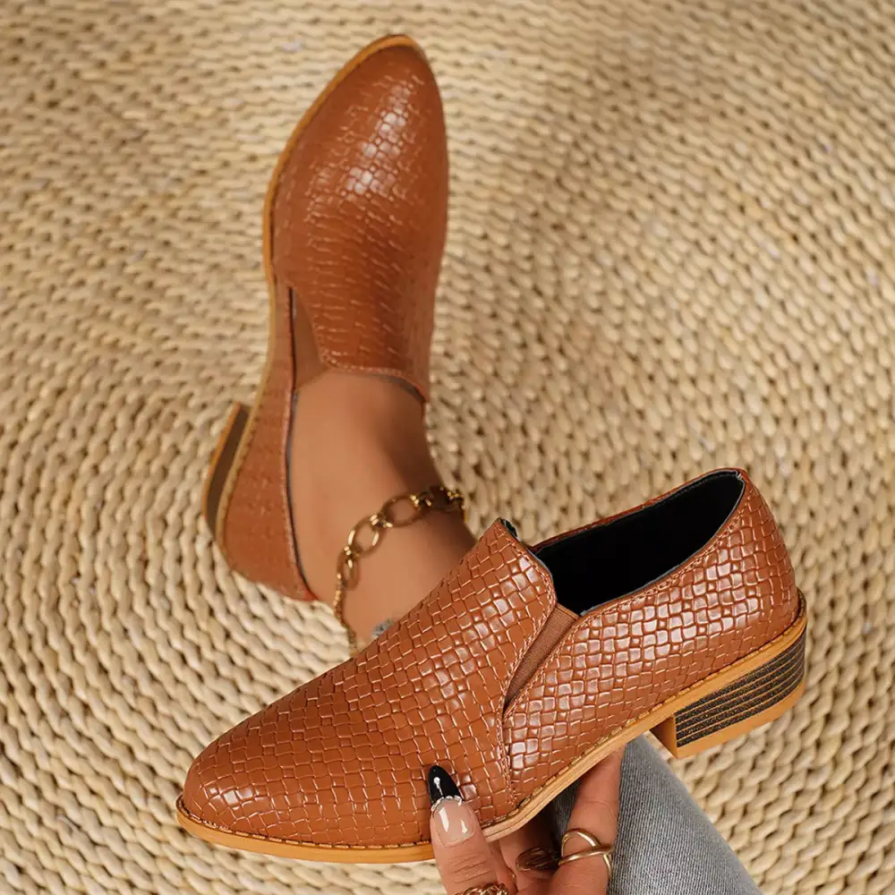 Refined Pointed Toe Block Heel Loafers