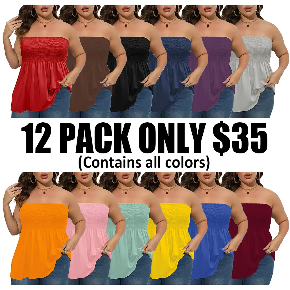 Solid Color Strapless Top With Ruffled Hem🔥12-Pack - All Colors Included, Only $35