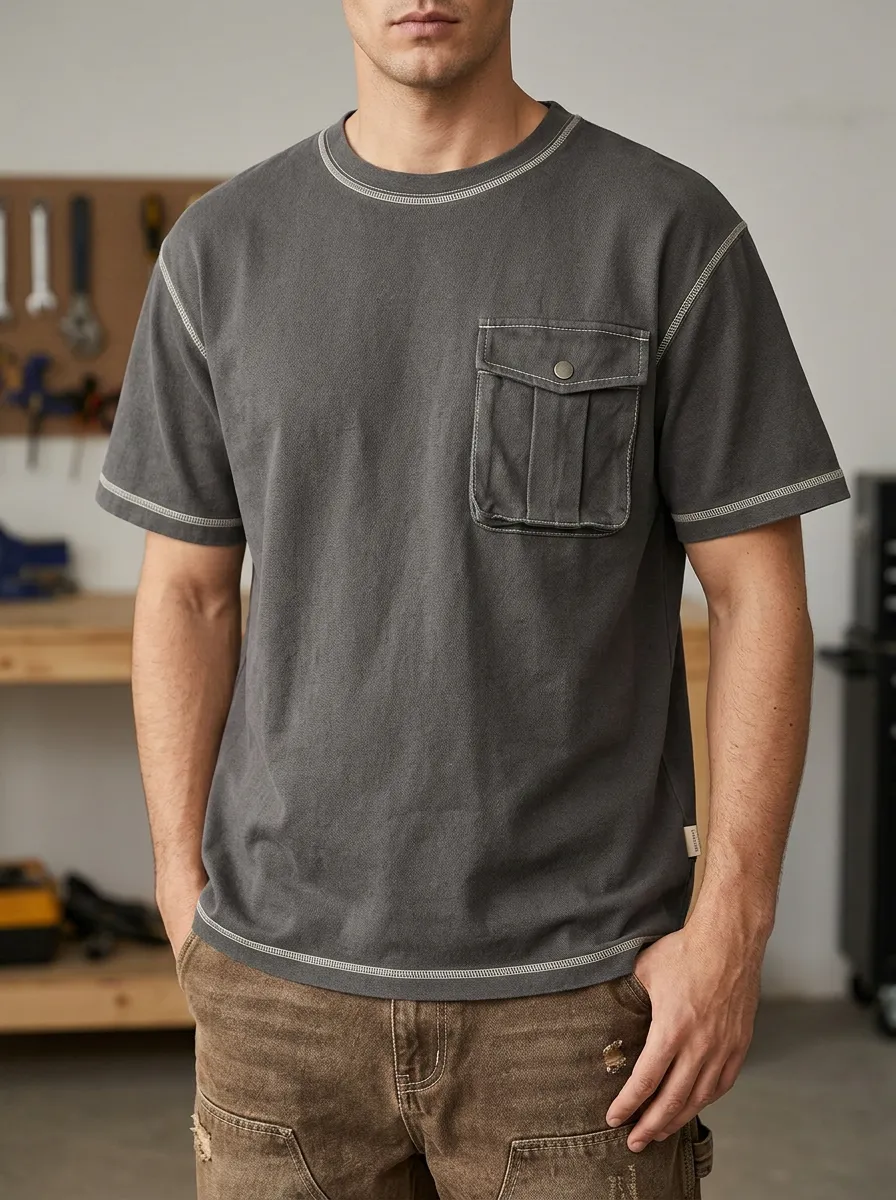 Men's Utility T-Shirt with Snap-Flap Pocket
