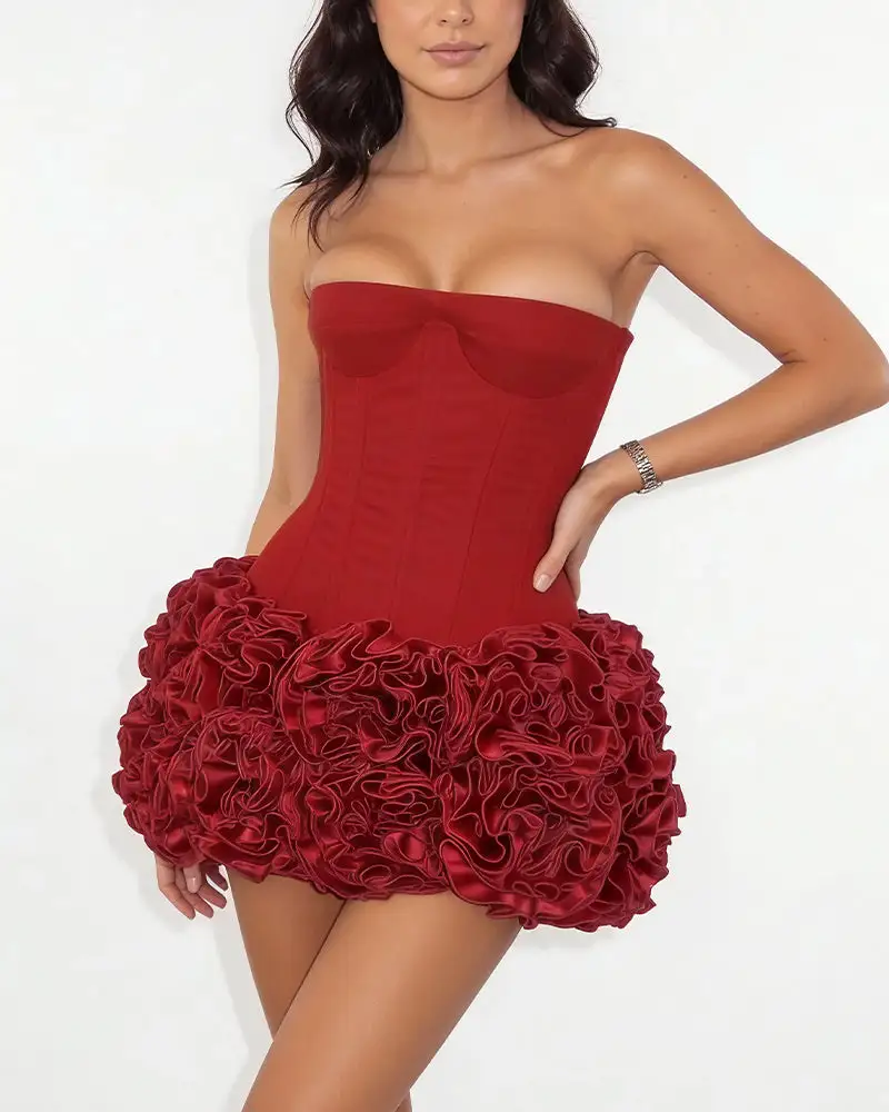 Boned Bustier and Dimensional Floral Mini Skirt Set