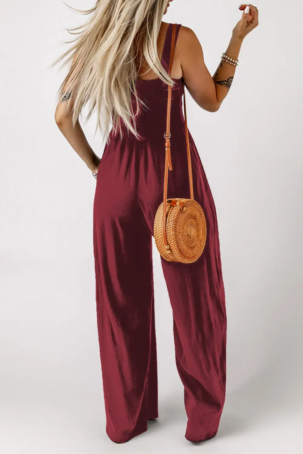 Smocked Square Neck Wide Leg Jumpsuit