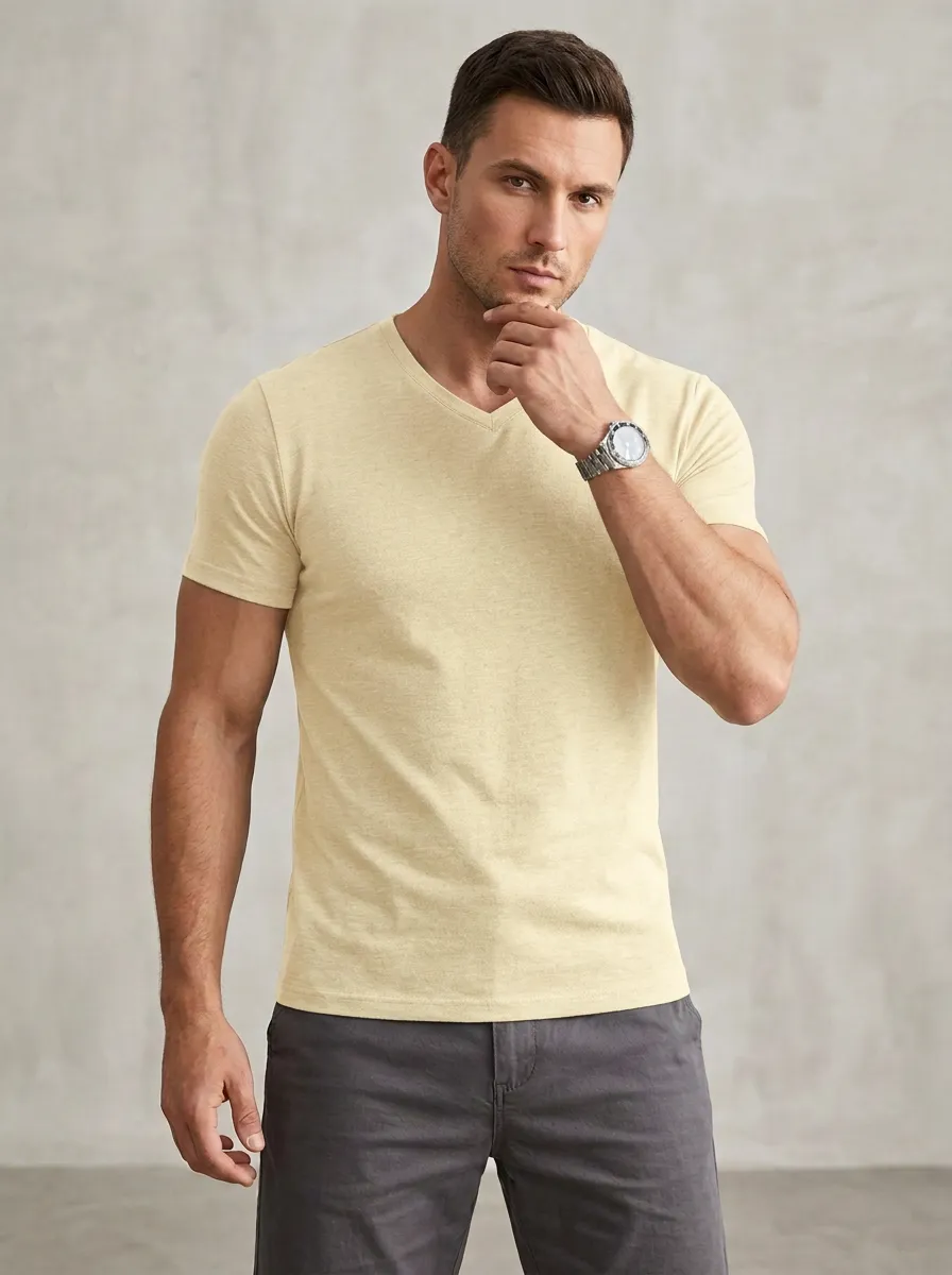 Minimal V-Neck Look Men's Slim Fit Short Sleeve T-Shirt