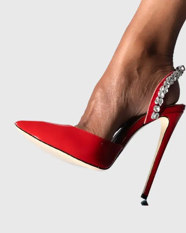 Rhinestone Slingback Pumps in Red