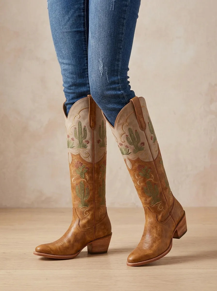 Women's Cactus Western Denim Over-the-Knee Boots