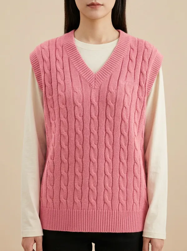 Vneck Cable Button Sweater Vest