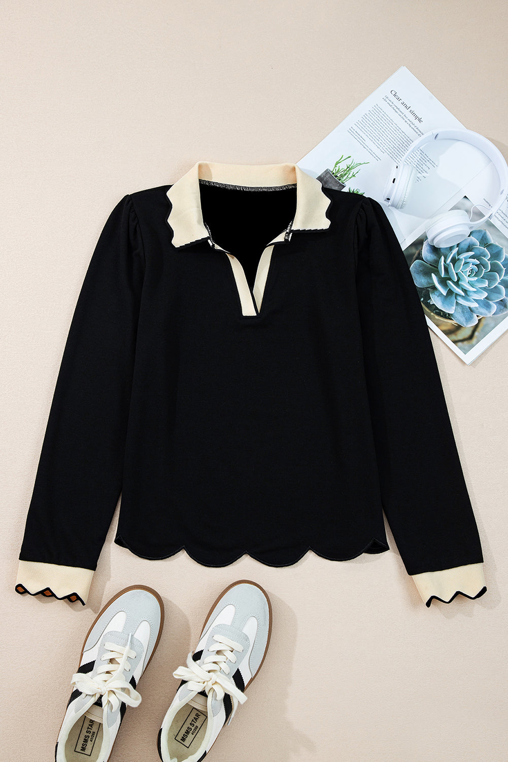 Women's Colorblock Collared Long Sleeve Top