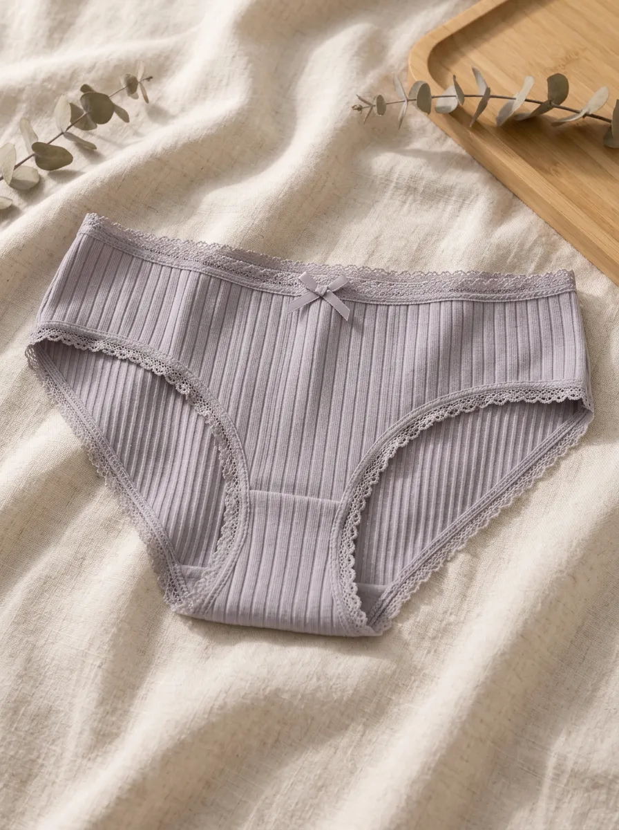 Women's Refined Ribbed Lace Trim Bowknot Minimal Detail Panties