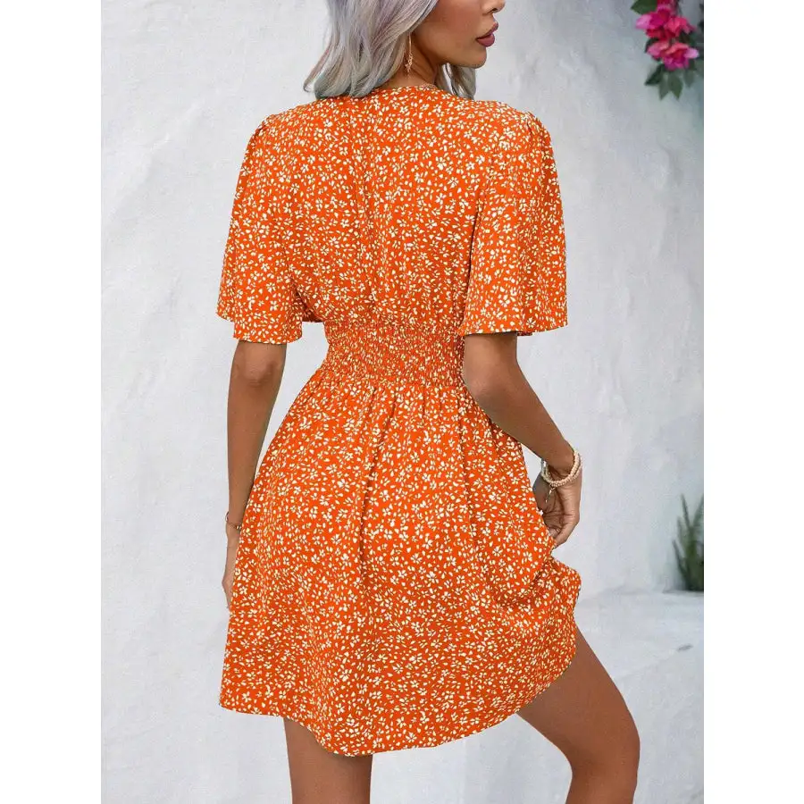 Printed V-neck Half Sleeve Mini Dress