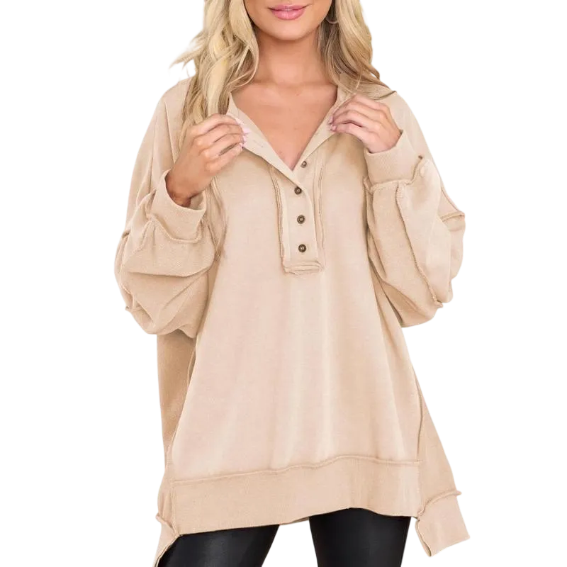 Women's Oversized Button Henley Sweatshirts