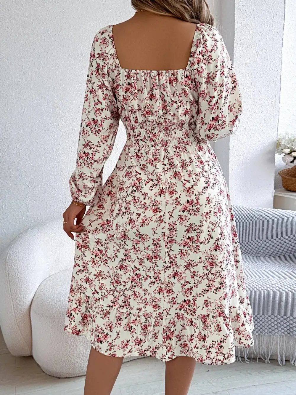Floral Printed Square Neck Midi Dress