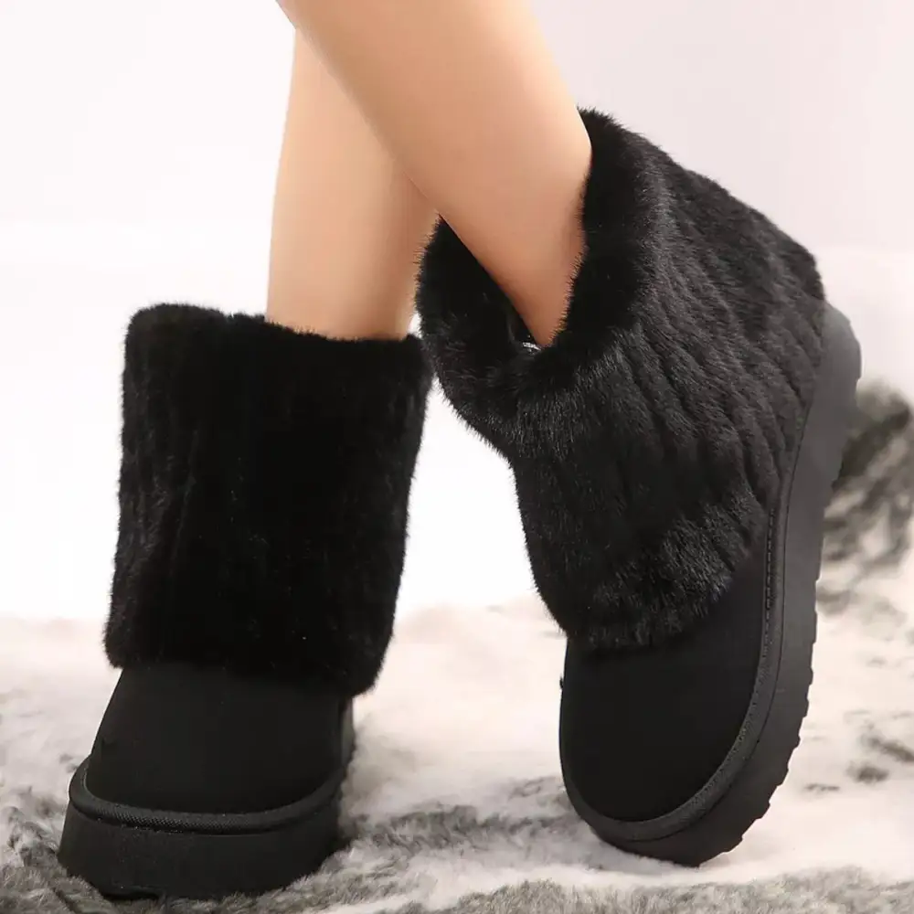 Fuzzy Round Toe Platform Boots