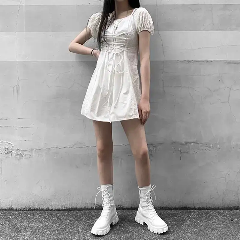 Lace-Up Square-Heel Platform Knee-High Boots
