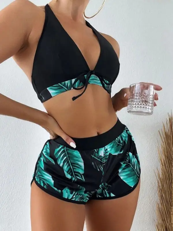 Multi Printed Layered Bikini Swim Set