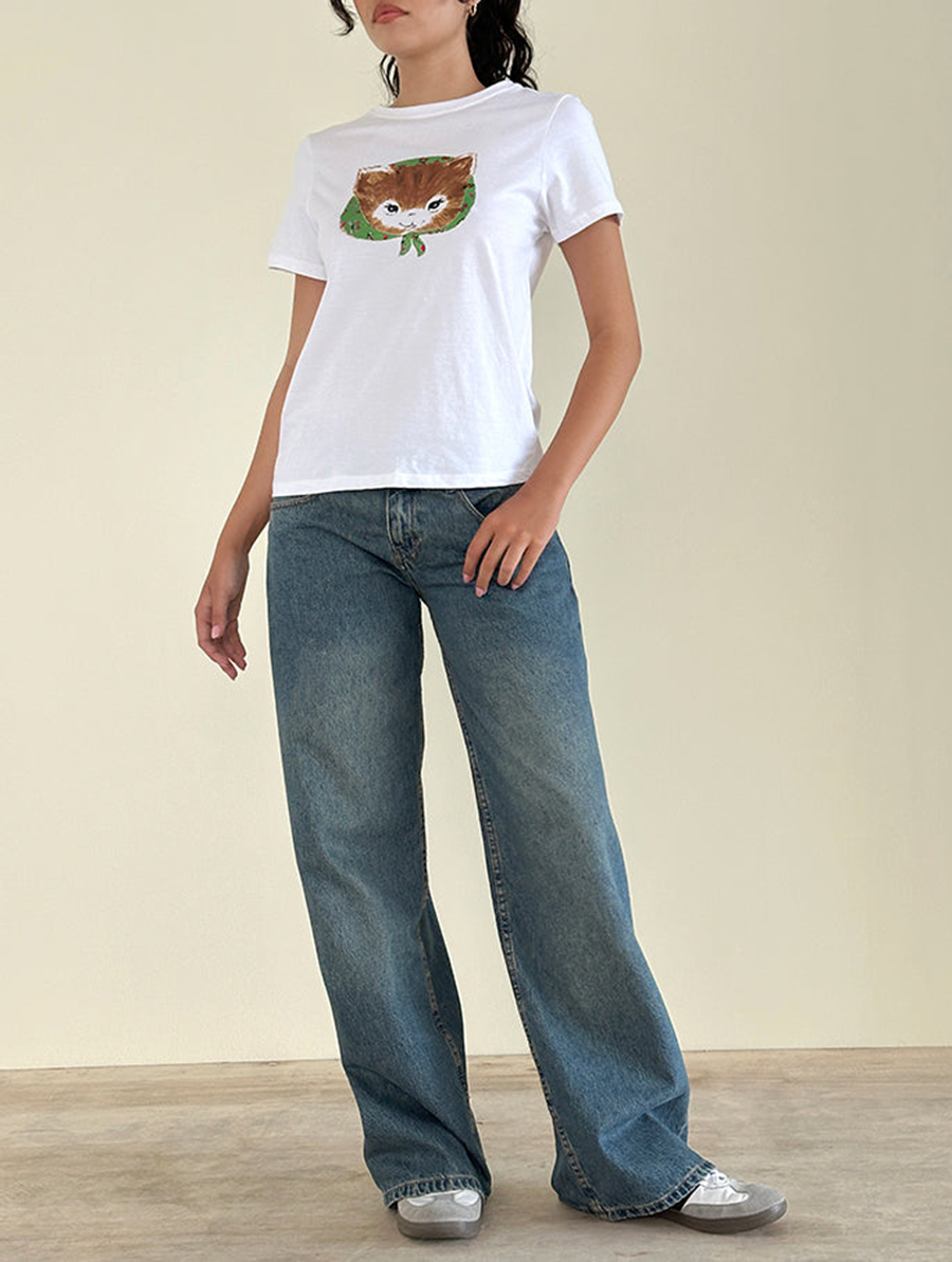 Kitty Print White Tee