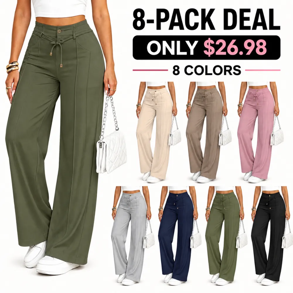 Women’s High Waisted Wide Leg Pants With Drawstring Waist Soft Lightweight Casual Trousers For Everyday Wear