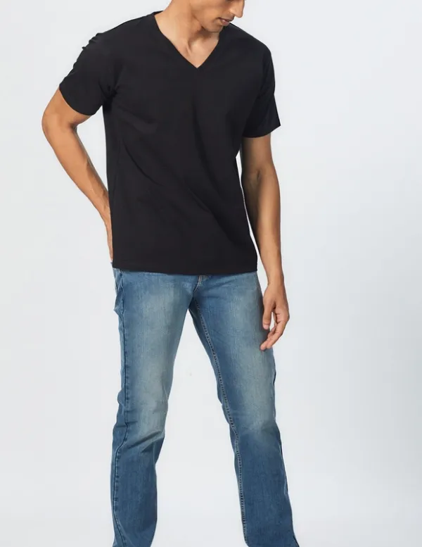 Black Cotton V-Neck T-Shirt