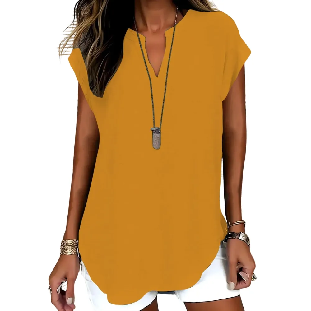 Women's Plain Notched Neck Fitted Blouse Shirts, Casual Classy Elegant Minimalist Basic Top