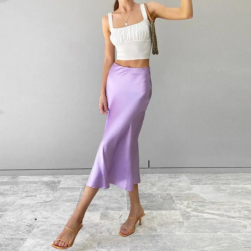 Satin Silk High-Waist Skirt
