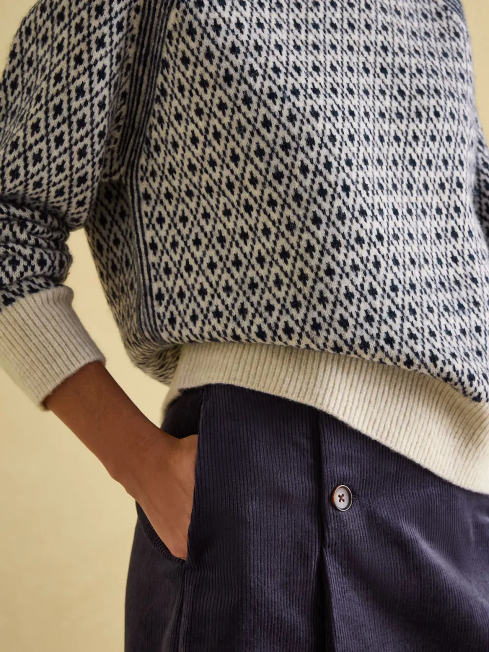 Cream/Red Patterned Jumper with Detachable Roll Neck