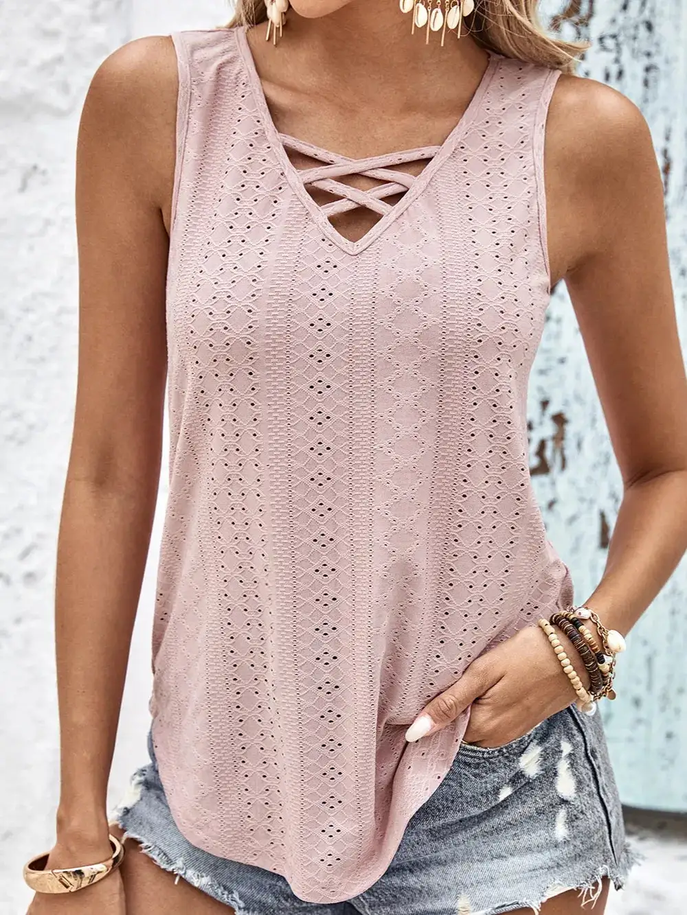Wide Leg Eyelet Tank Top