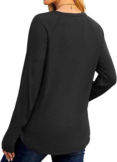 Womens Tunic Tops to Wear with Leggings Long Sleeve Thumb Hole Shirts Crew Neck Curved Hem