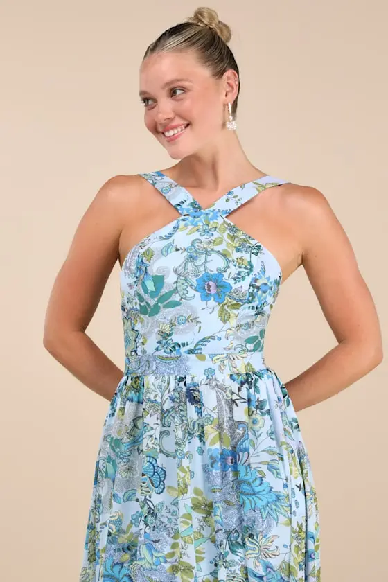 Lilja Blue Floral Print Maxi Dress