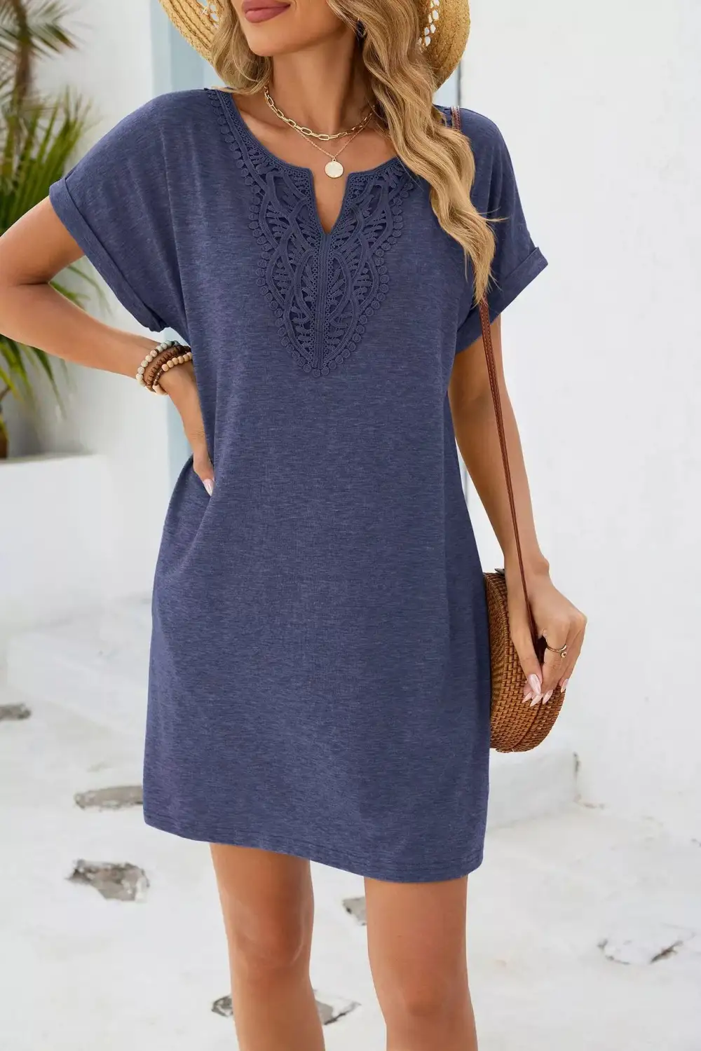 Polished Detail Lace Short Sleeve Dress