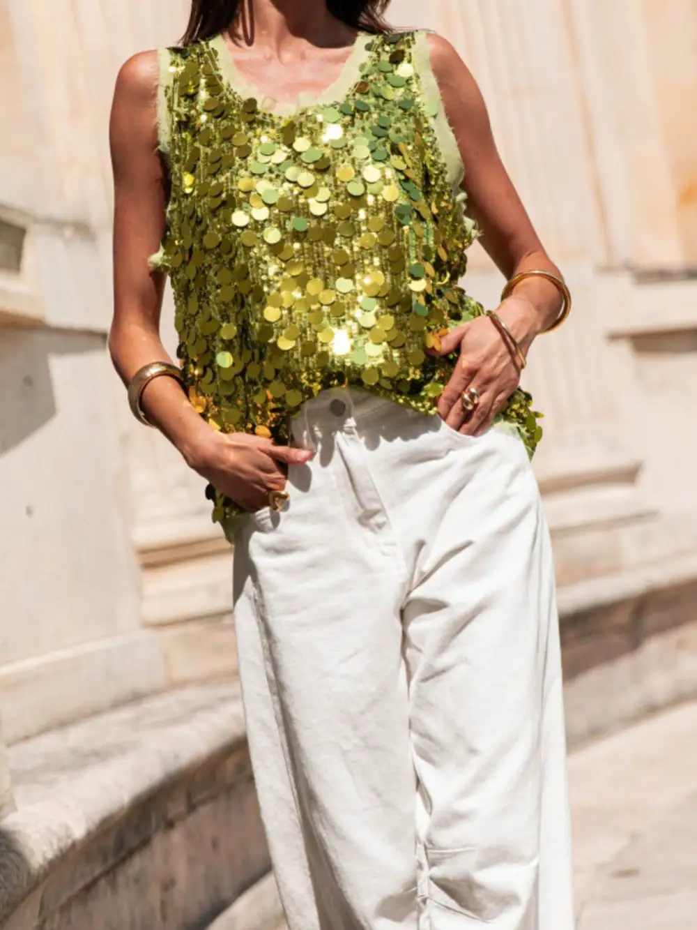 Sequin Round Neck Tank