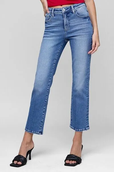 Tummy Control High Rise Crop Straight Denim Jeans