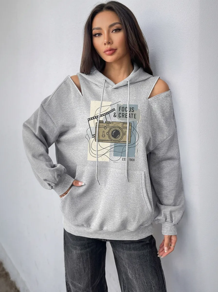 Women's Photography Lover Focus & Create Camera Printed Hoodie