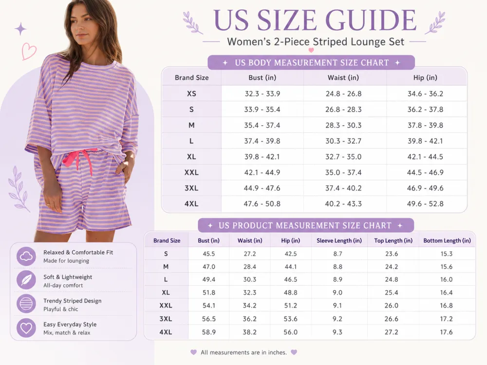 Women's Striped 2 Piece Short Lounge Set