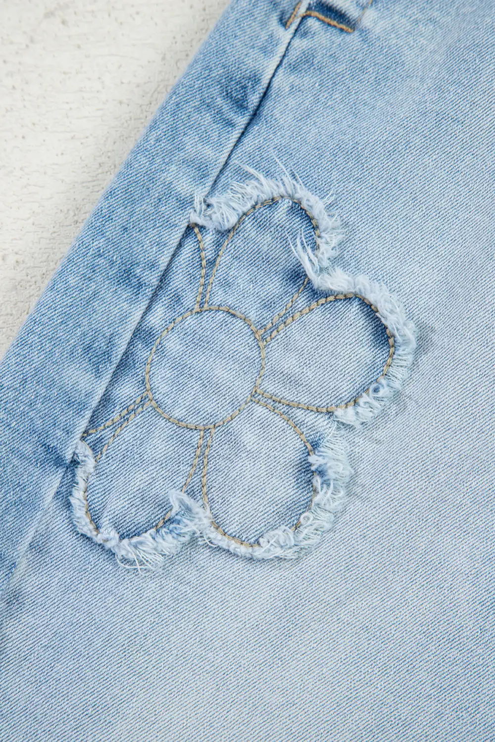 Flower Patched Wash Cropped High Waist Jeans