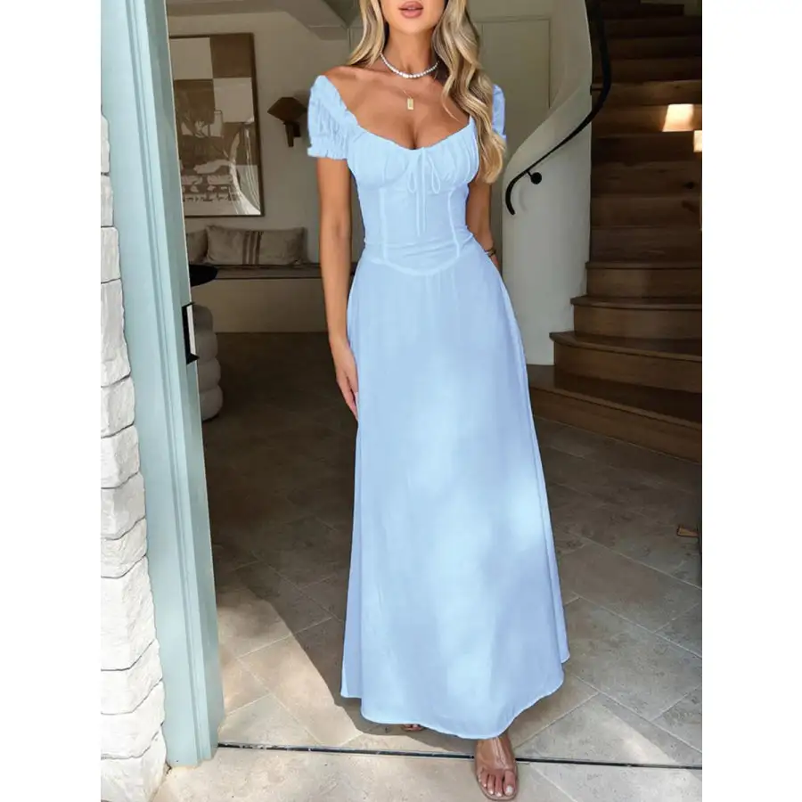 Devine Sweetheart Neck Short Sleeve Maxi Dress