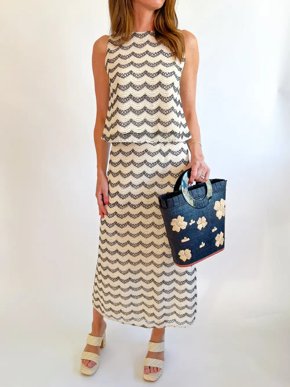 Striped Lace Top And Skirt Set