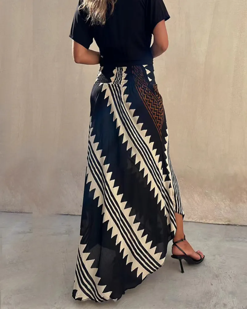 Easy Fit Striped Long Skirt