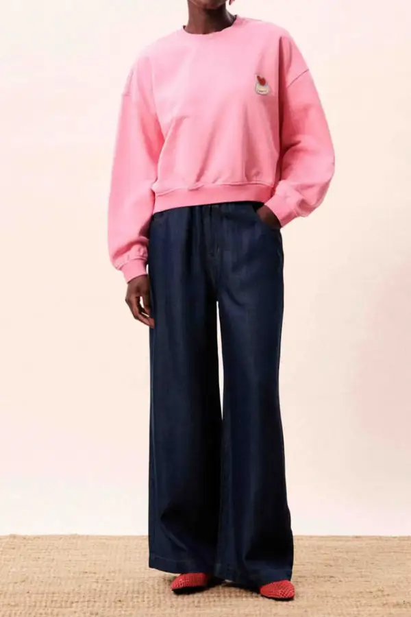 Embroidered Crew Neck Relaxed Sweatshirt
