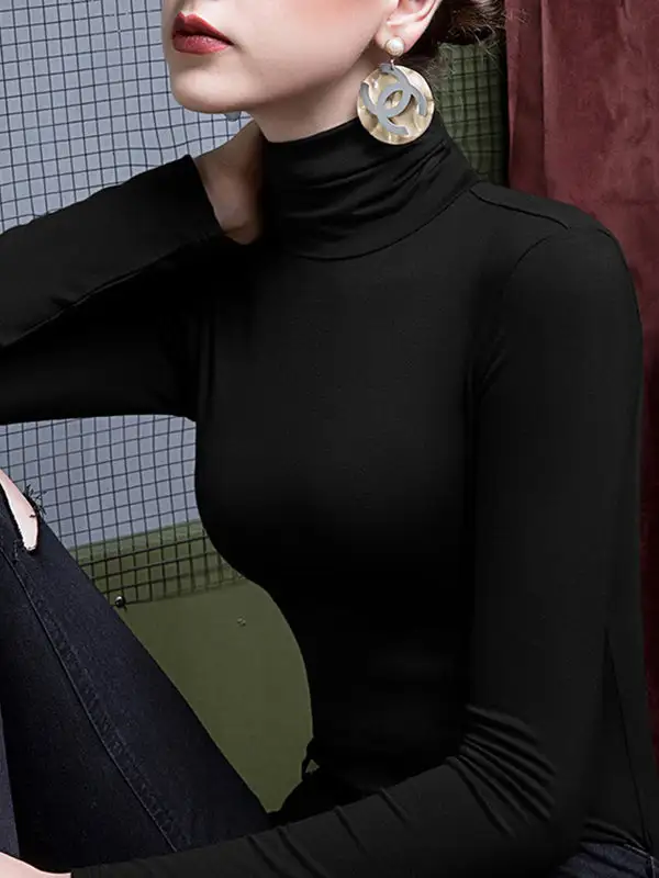 Long Sleeve Curve Fit Panel Detail High Neck T-Shirt