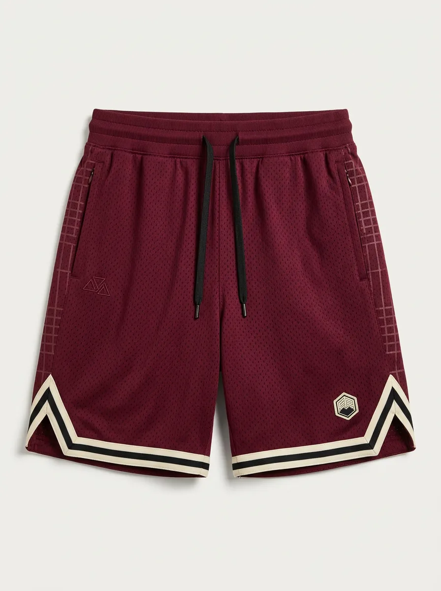 Modern Embroidered Detail Plaid Pattern Shape Men's Basketball Shorts