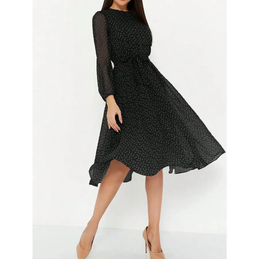 Polka Dot Long Sleeve Midi Dress