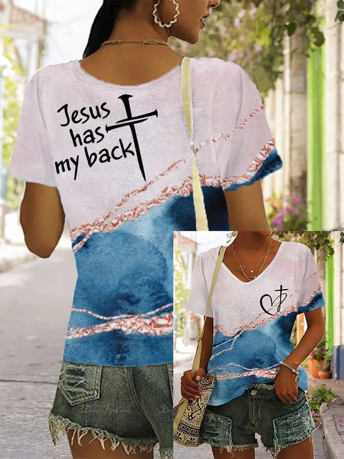 Women's Faith Print Casual V-Neck T-Shirt