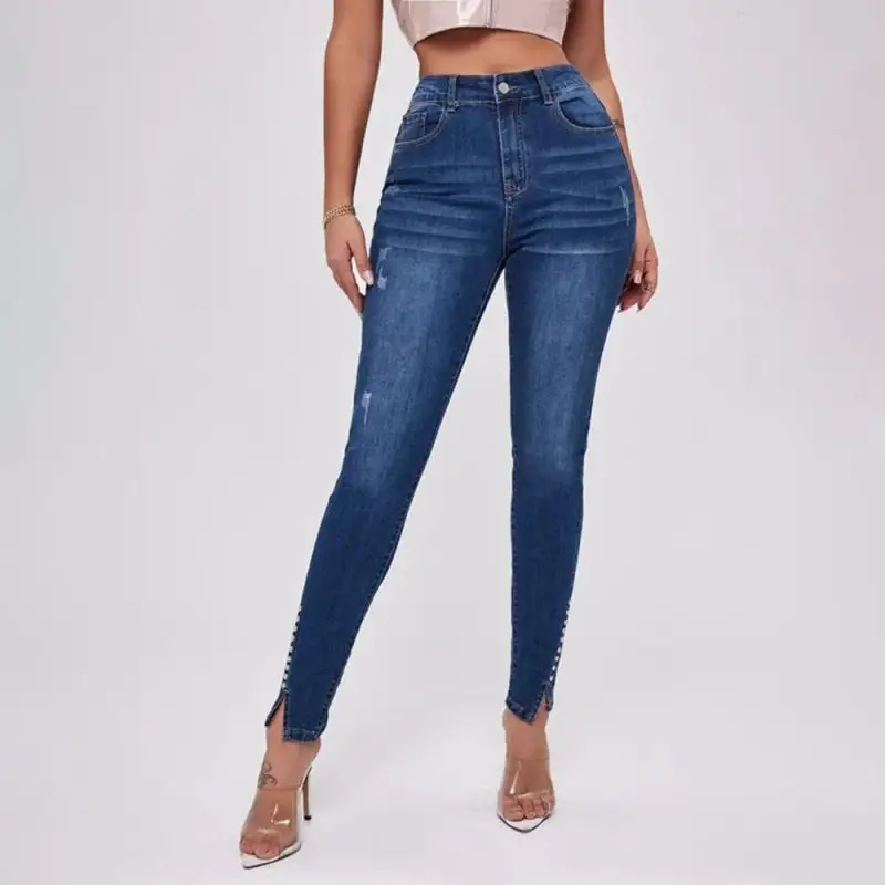 High Waist Slit Stretch Denim Jeans