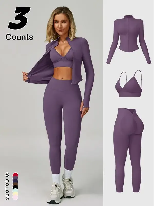 🔥Women's Yoga 3-Piece Jacket Leggings Set🔥8-Pack - All Colors Included, Only $24
