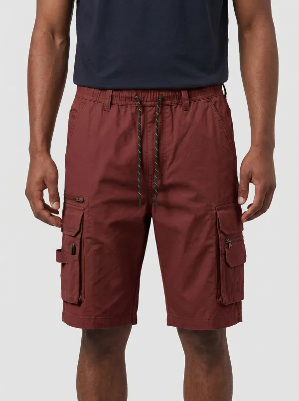 Men's Khaki Multi-Pocket Drawstring Cargo Shorts