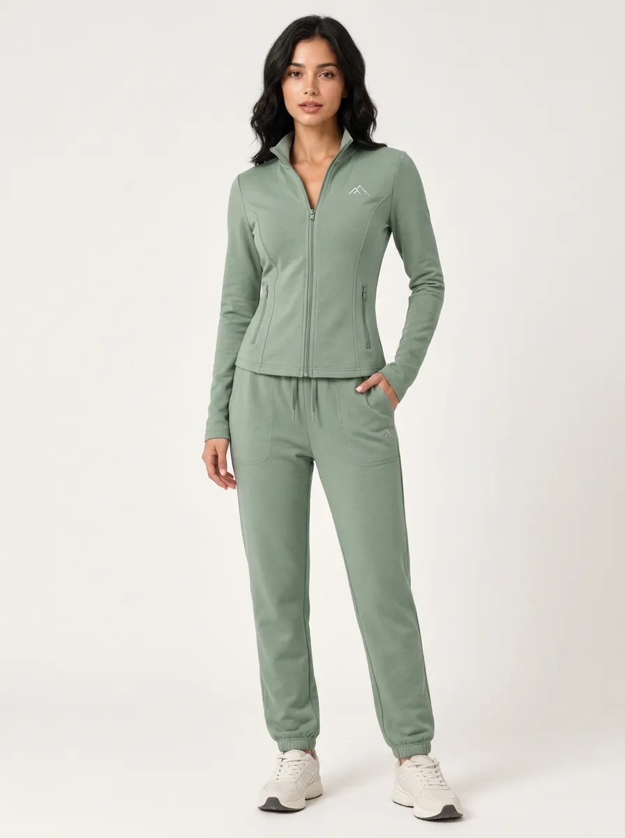 Women's Sage Green Full-Zip Track Jacket and Jogger Set