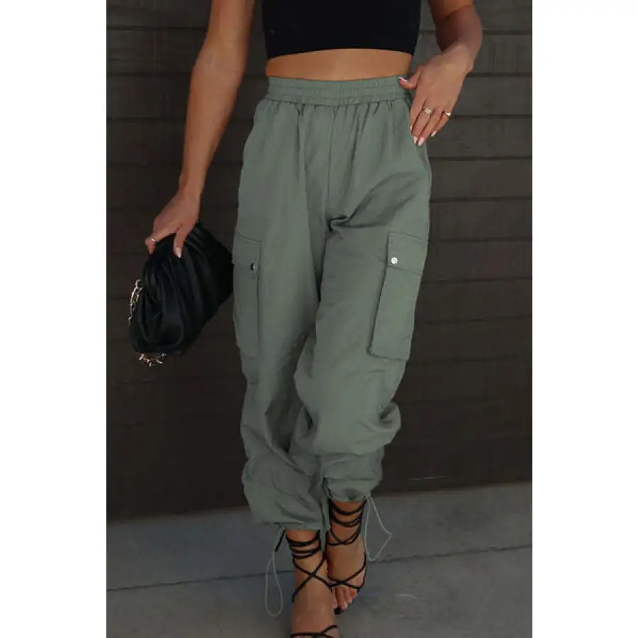 Drawstring Elastic Waist Pants with Pockets