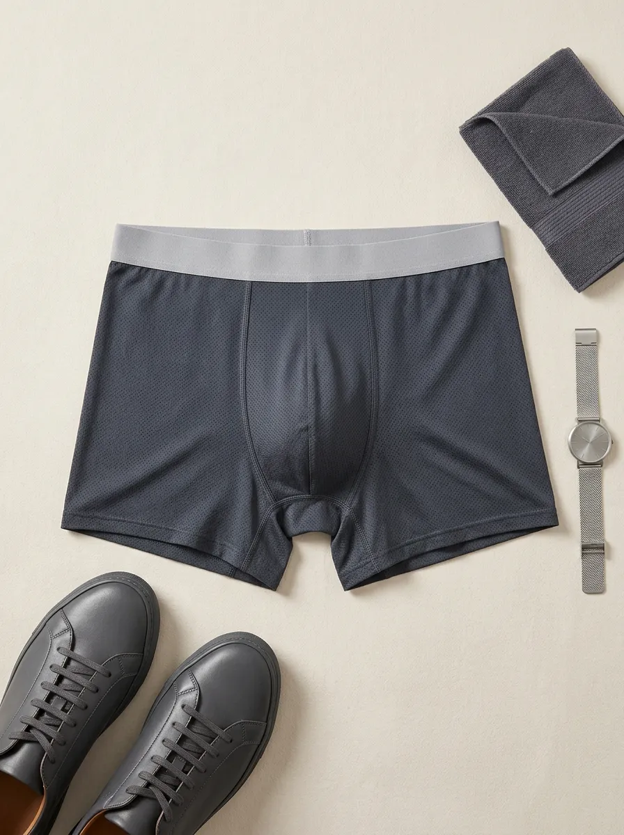 Men's Athletic Performance Grey Mesh Printed Boxer Briefs